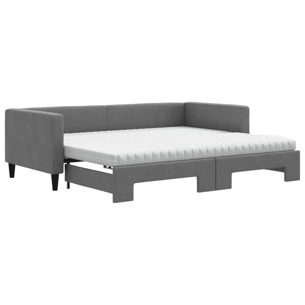 Slaapbank onderschuifbed matrassen 90x190 cm stof donkergroen is nu te koop bij PeponiXL, paradijselijk wonen!