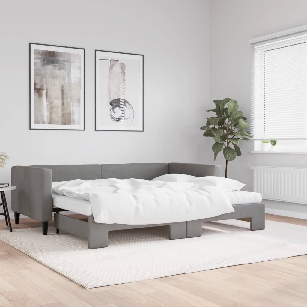Slaapbank onderschuifbed matrassen 90x190 cm stof donkergroen is nu te koop bij PeponiXL, paradijselijk wonen!
