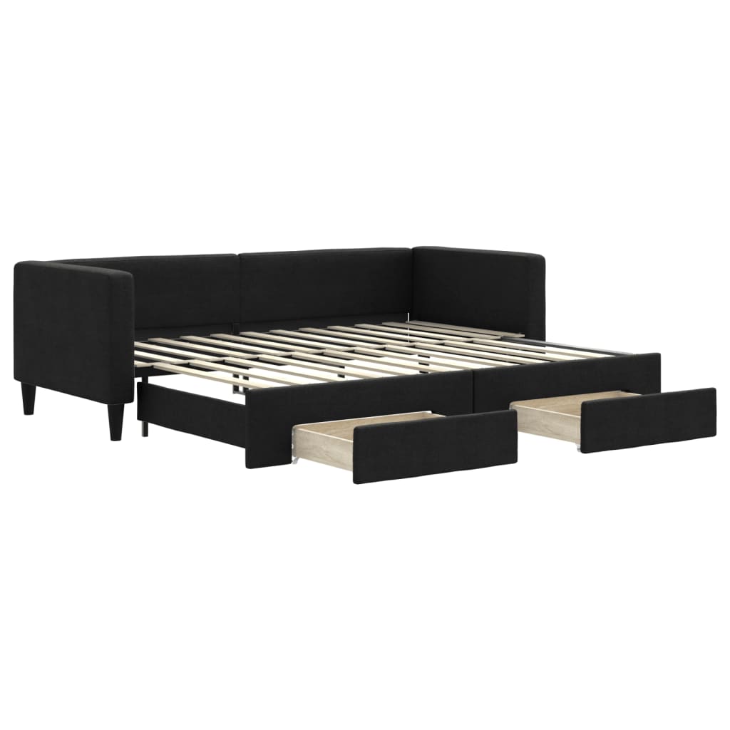 Slaapbank met onderschuifbed en lades 80x200 cm stof zwart is nu te koop bij PeponiXL, paradijselijk wonen!