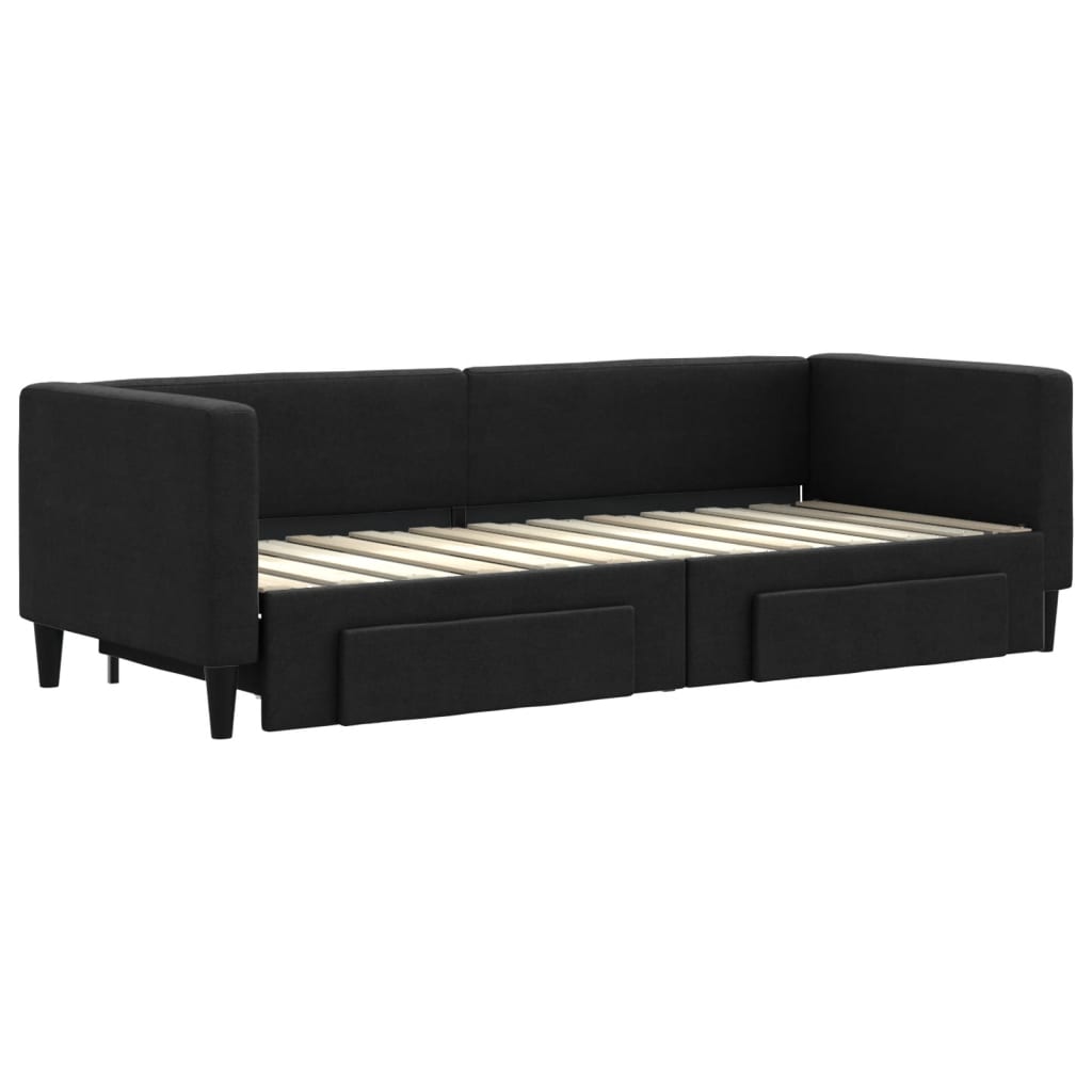 Slaapbank met onderschuifbed en lades 80x200 cm stof zwart is nu te koop bij PeponiXL, paradijselijk wonen!