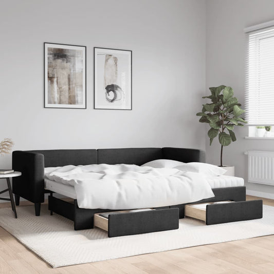 Slaapbank met onderschuifbed en lades 80x200 cm stof zwart is nu te koop bij PeponiXL, paradijselijk wonen!