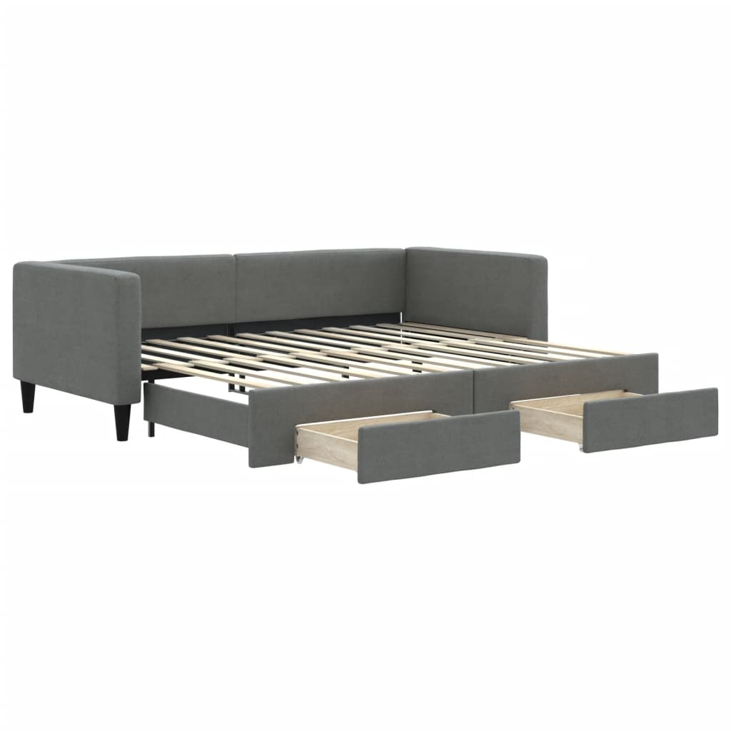 Slaapbank onderschuifbed en lades 90x200 cm stof donkergrijs is nu te koop bij PeponiXL, paradijselijk wonen!