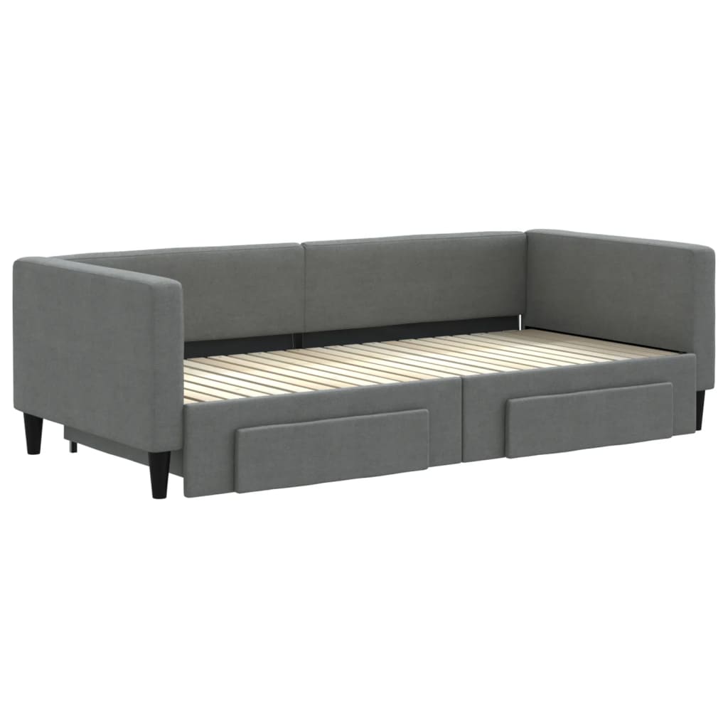 Slaapbank onderschuifbed en lades 90x200 cm stof donkergrijs is nu te koop bij PeponiXL, paradijselijk wonen!