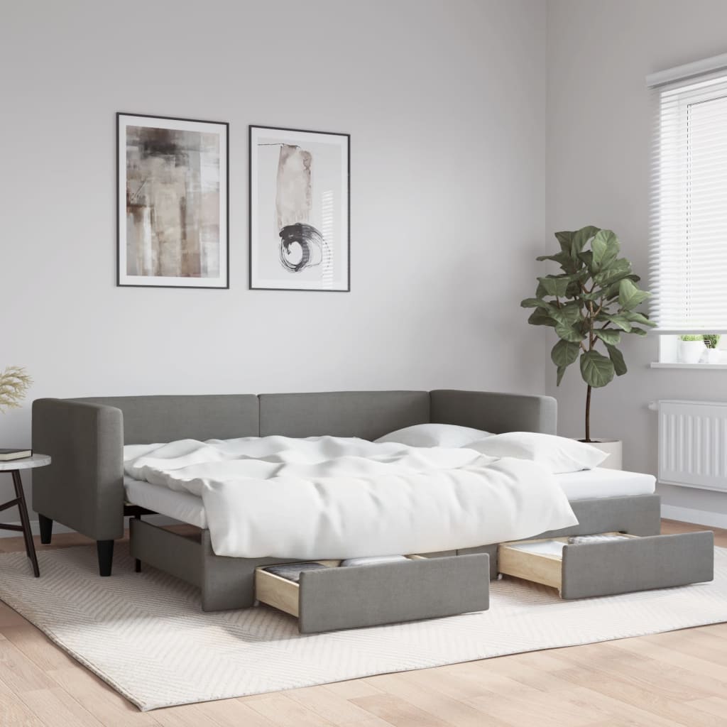 Slaapbank onderschuifbed en lades 90x200 cm stof donkergrijs is nu te koop bij PeponiXL, paradijselijk wonen!
