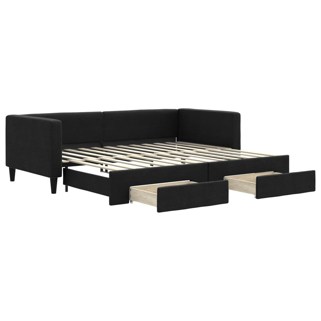 Slaapbank met onderschuifbed en lades 90x200 cm stof zwart is nu te koop bij PeponiXL, paradijselijk wonen!