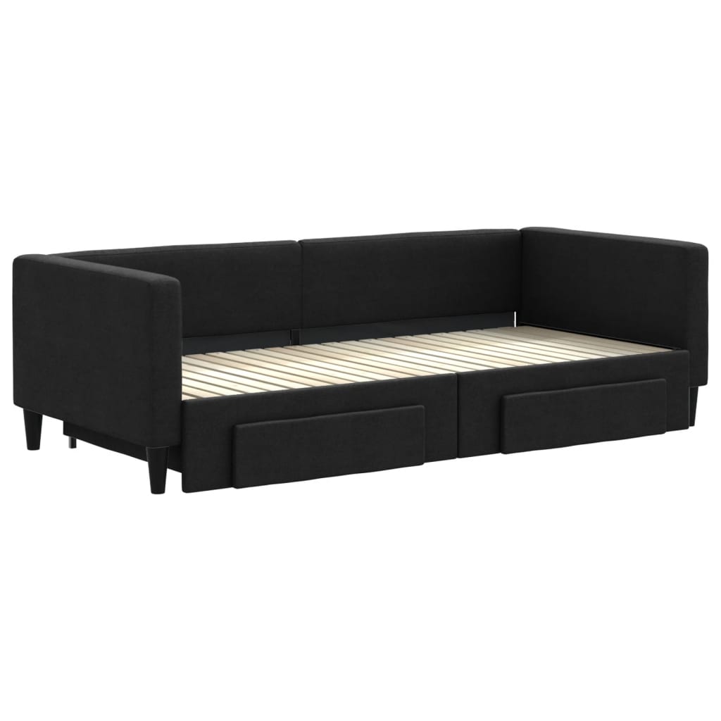 Slaapbank met onderschuifbed en lades 90x200 cm stof zwart is nu te koop bij PeponiXL, paradijselijk wonen!
