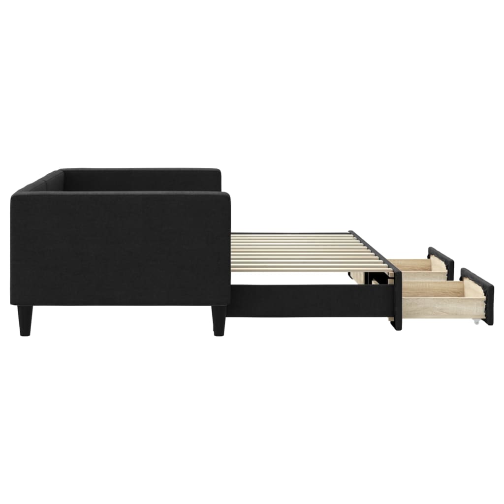 Slaapbank met onderschuifbed en lades 90x200 cm stof zwart is nu te koop bij PeponiXL, paradijselijk wonen!