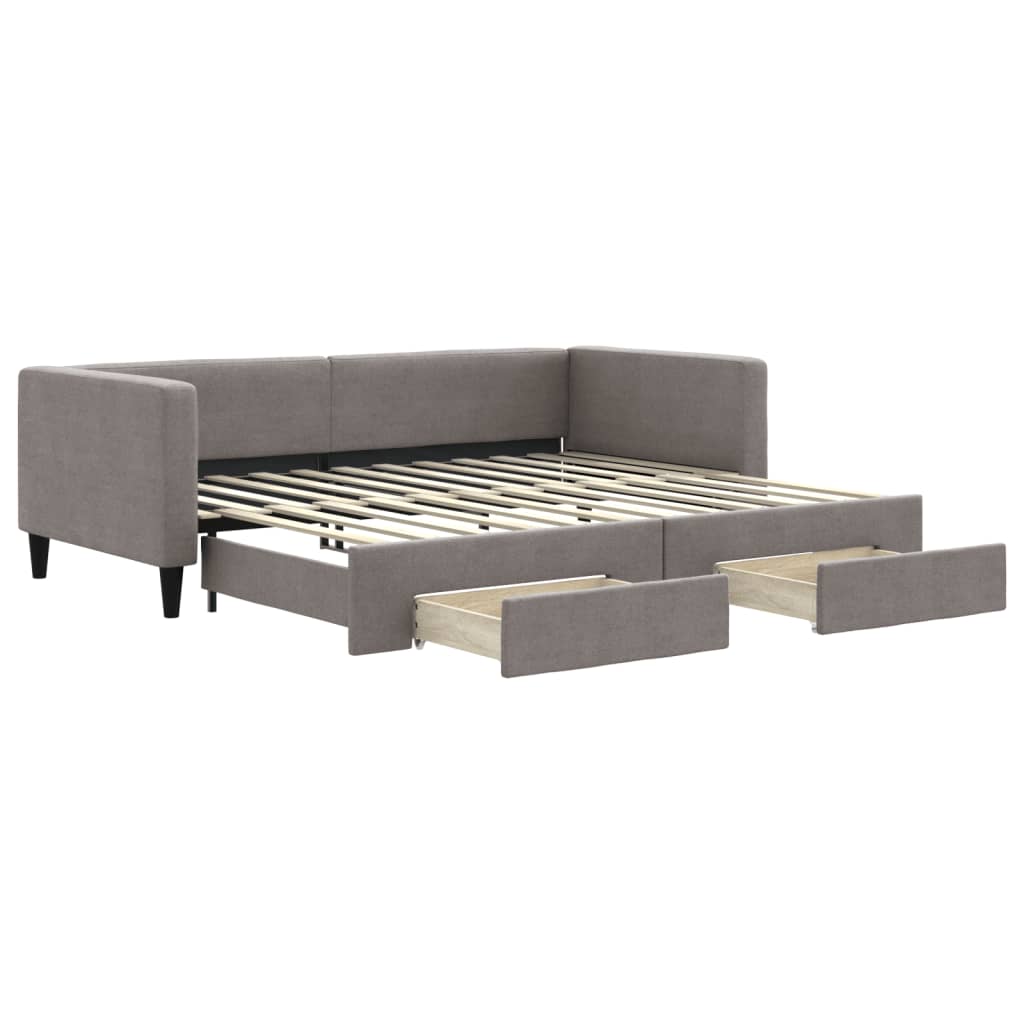 Slaapbank met onderschuifbed en lades 90x200 cm stof taupe is nu te koop bij PeponiXL, paradijselijk wonen!