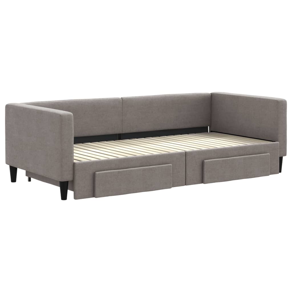 Slaapbank met onderschuifbed en lades 90x200 cm stof taupe is nu te koop bij PeponiXL, paradijselijk wonen!