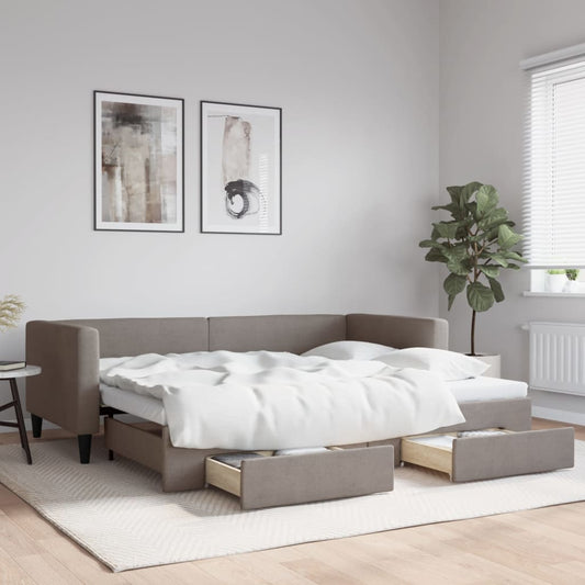 Slaapbank met onderschuifbed en lades 90x200 cm stof taupe is nu te koop bij PeponiXL, paradijselijk wonen!
