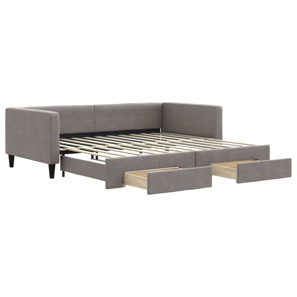 Slaapbank met onderschuifbed en lades 100x200 cm stof taupe is nu te koop bij PeponiXL, paradijselijk wonen!