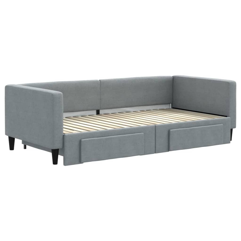 Slaapbank met onderschuifbed en lades 90x190 cm stof lichtgrijs is nu te koop bij PeponiXL, paradijselijk wonen!