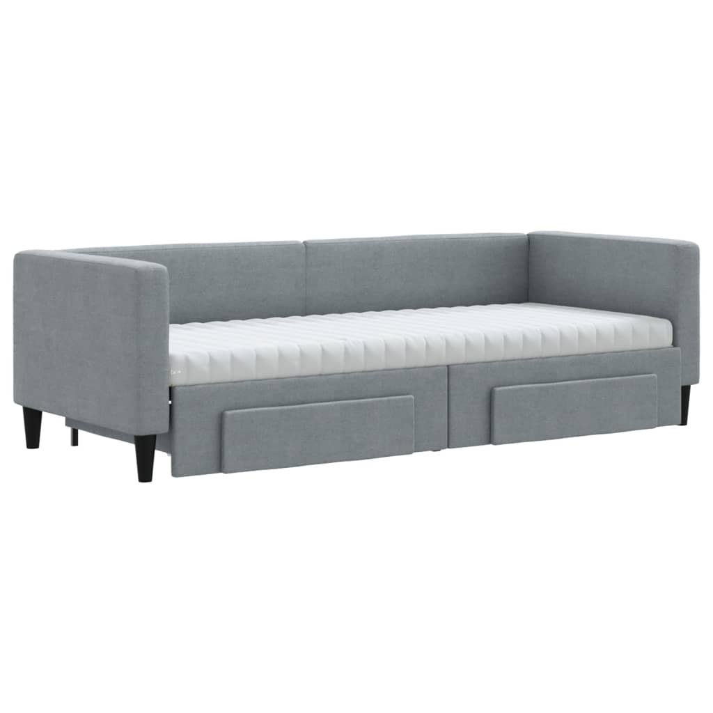 Slaapbank met onderschuifbed en lades 80x200 cm stof lichtgrijs is nu te koop bij PeponiXL, paradijselijk wonen!