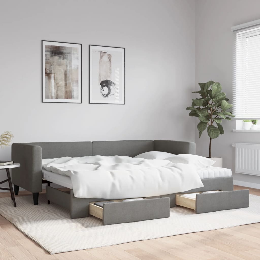 Slaapbank onderschuifbed en lades 80x200 cm stof donkergrijs is nu te koop bij PeponiXL, paradijselijk wonen!