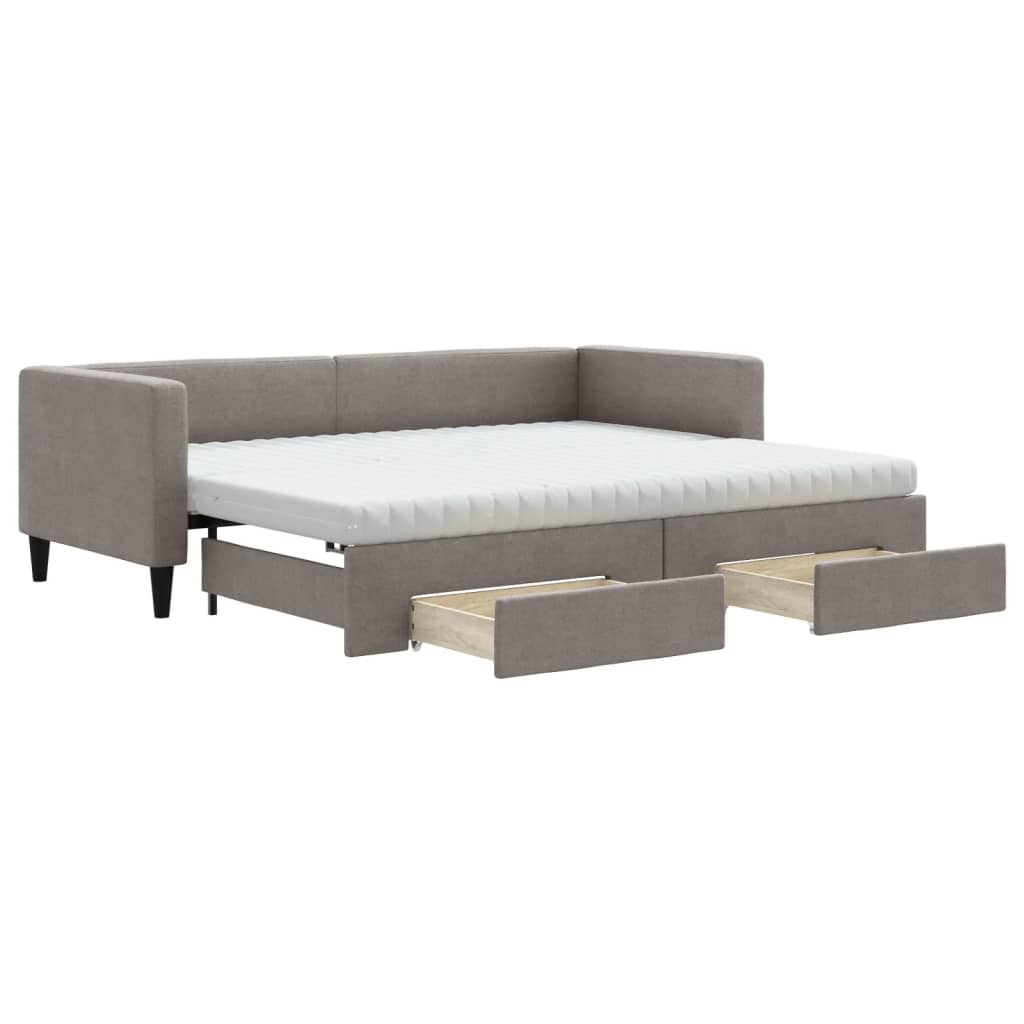 Slaapbank met onderschuifbed en lades 80x200 cm stof taupe is nu te koop bij PeponiXL, paradijselijk wonen!