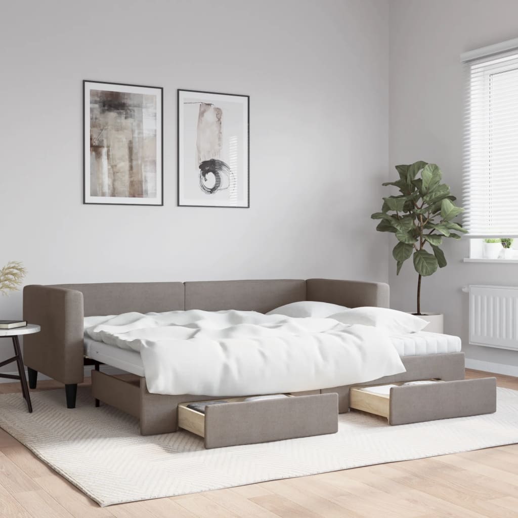 Slaapbank met onderschuifbed en lades 80x200 cm stof taupe is nu te koop bij PeponiXL, paradijselijk wonen!