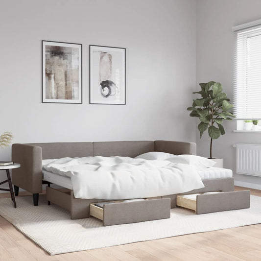 Slaapbank met onderschuifbed en lades 80x200 cm stof taupe is nu te koop bij PeponiXL, paradijselijk wonen!
