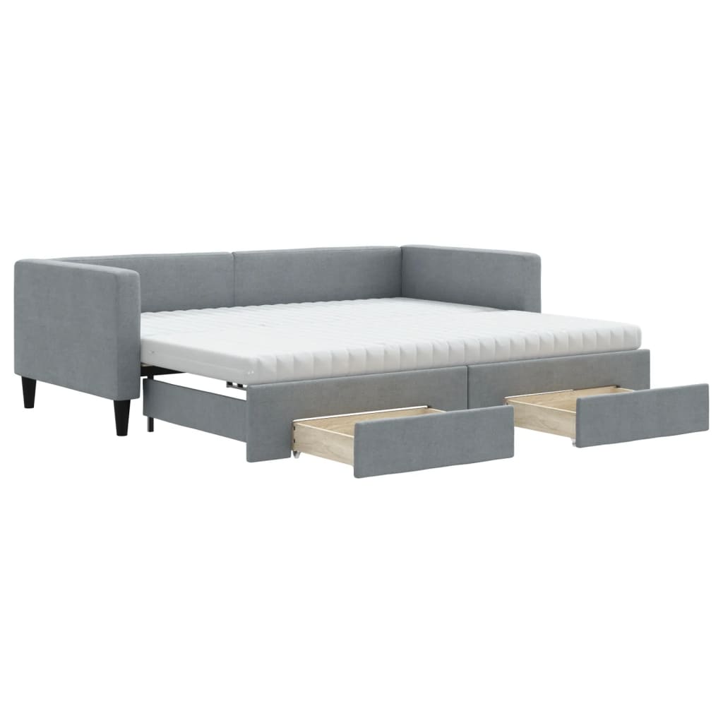 Slaapbank met onderschuifbed en lades 90x200 cm stof lichtgrijs is nu te koop bij PeponiXL, paradijselijk wonen!