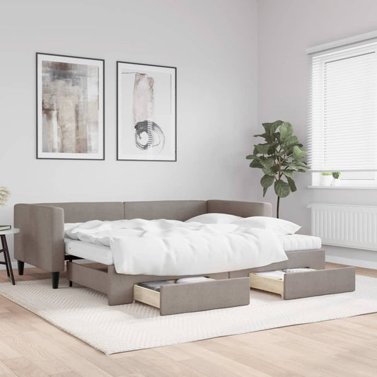 Slaapbank met onderschuifbed en lades 90x200 cm stof taupe is nu te koop bij PeponiXL, paradijselijk wonen!