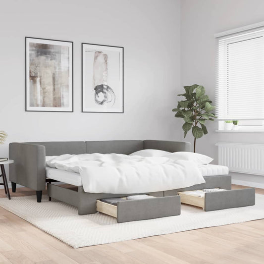 Slaapbank onderschuifbed en lades 100x200 cm stof donkergrijs is nu te koop bij PeponiXL, paradijselijk wonen!