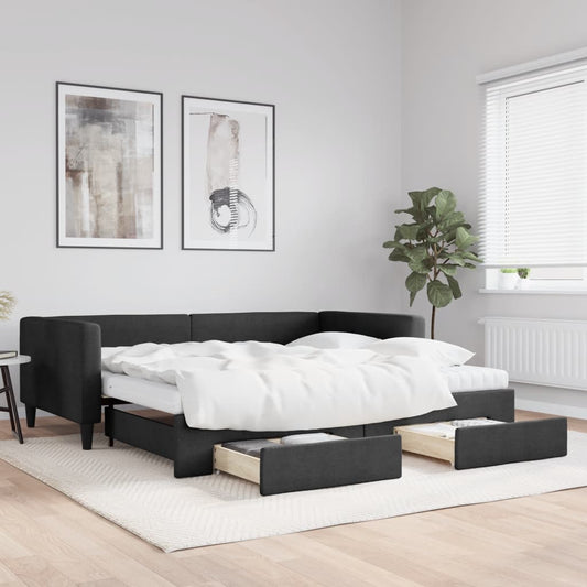 Slaapbank met onderschuifbed en lades 100x200 cm stof zwart is nu te koop bij PeponiXL, paradijselijk wonen!