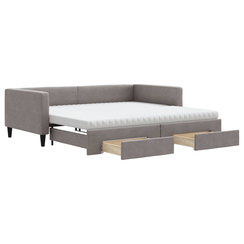 Slaapbank met onderschuifbed en lades 100x200 cm stof taupe is nu te koop bij PeponiXL, paradijselijk wonen!