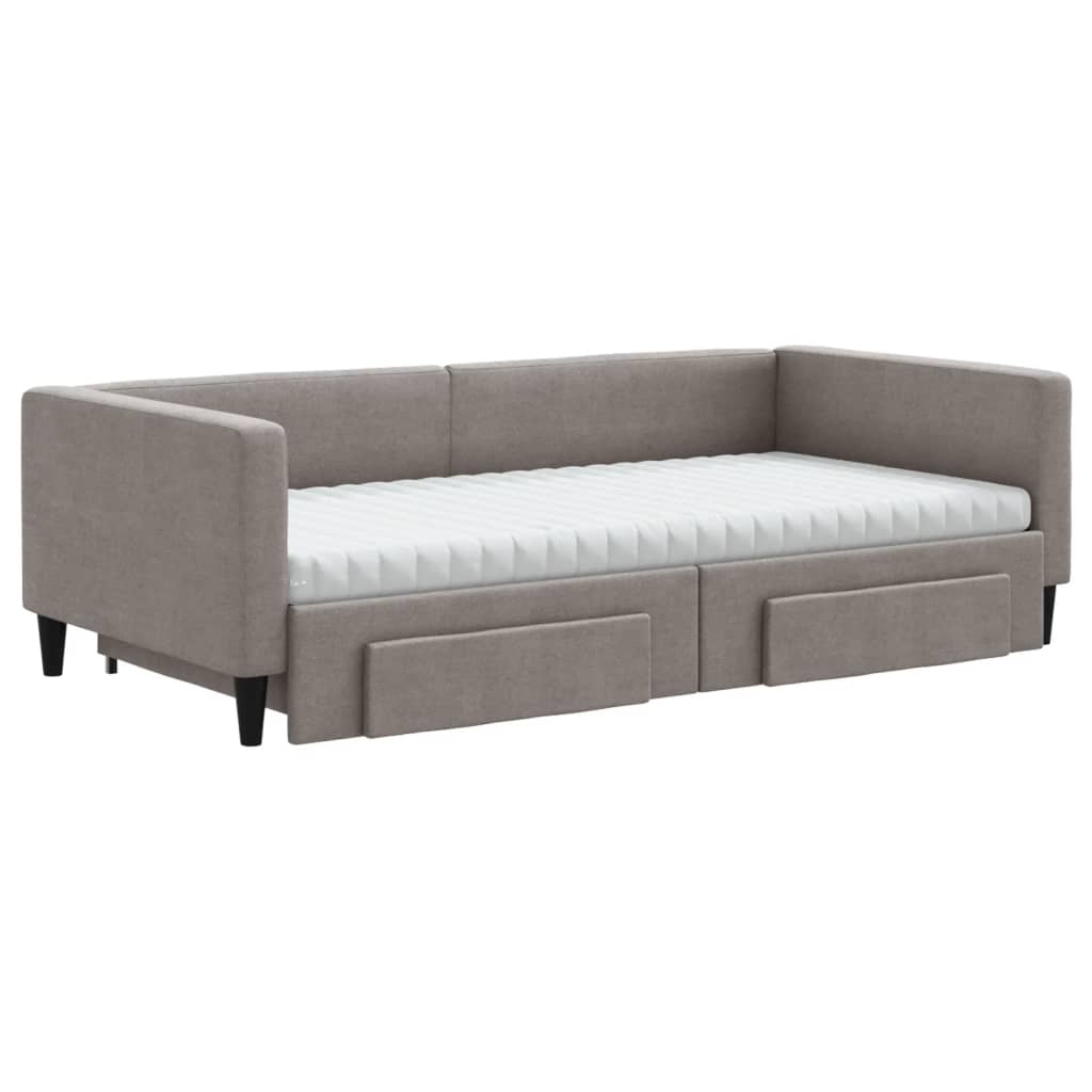 Slaapbank met onderschuifbed en lades 100x200 cm stof taupe is nu te koop bij PeponiXL, paradijselijk wonen!