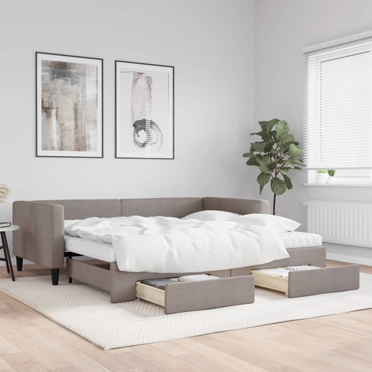 Slaapbank met onderschuifbed en lades 100x200 cm stof taupe is nu te koop bij PeponiXL, paradijselijk wonen!