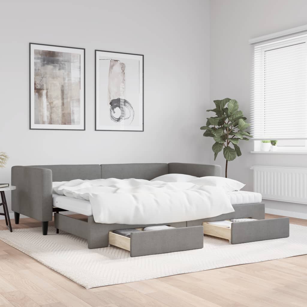 Slaapbank onderschuifbed en lades 90x190 cm stof donkergrijs is nu te koop bij PeponiXL, paradijselijk wonen!