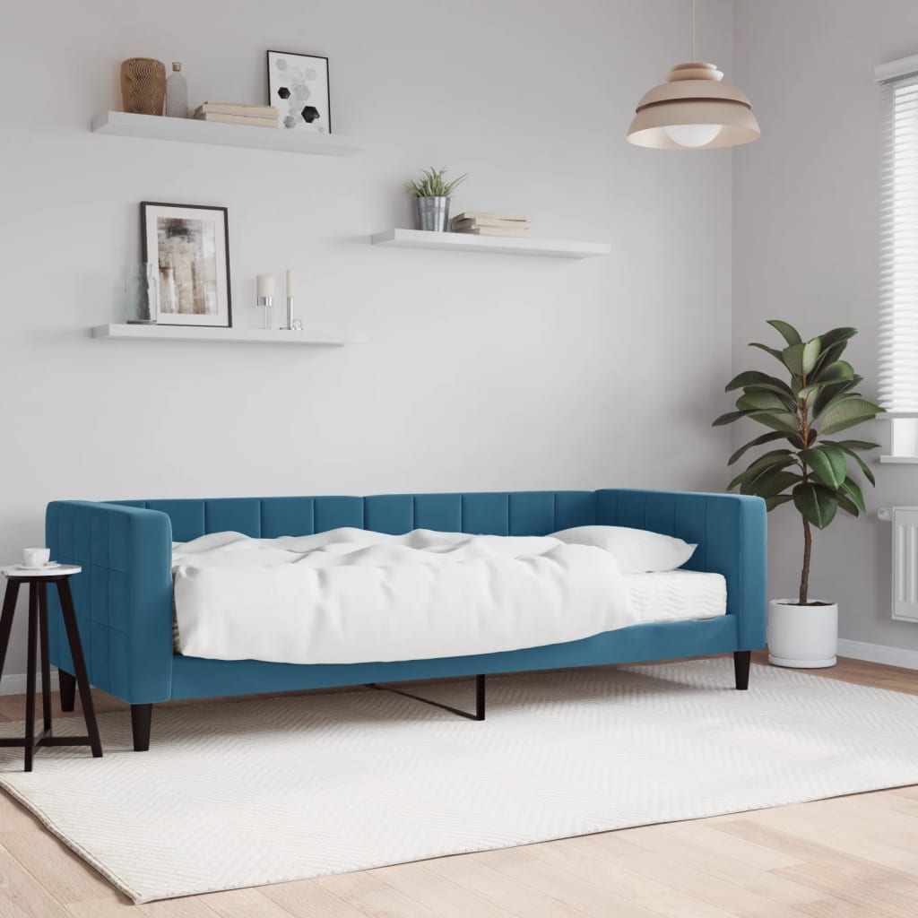 Slaapbank met matras 80x200 cm fluweel blauw is nu te koop bij PeponiXL, paradijselijk wonen!