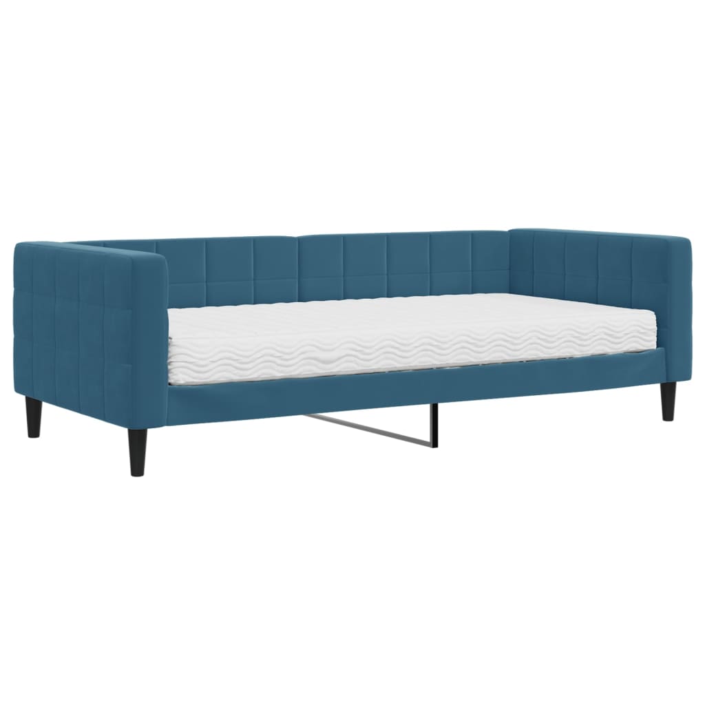 Slaapbank met matras 90x200 cm fluweel blauw is nu te koop bij PeponiXL, paradijselijk wonen!