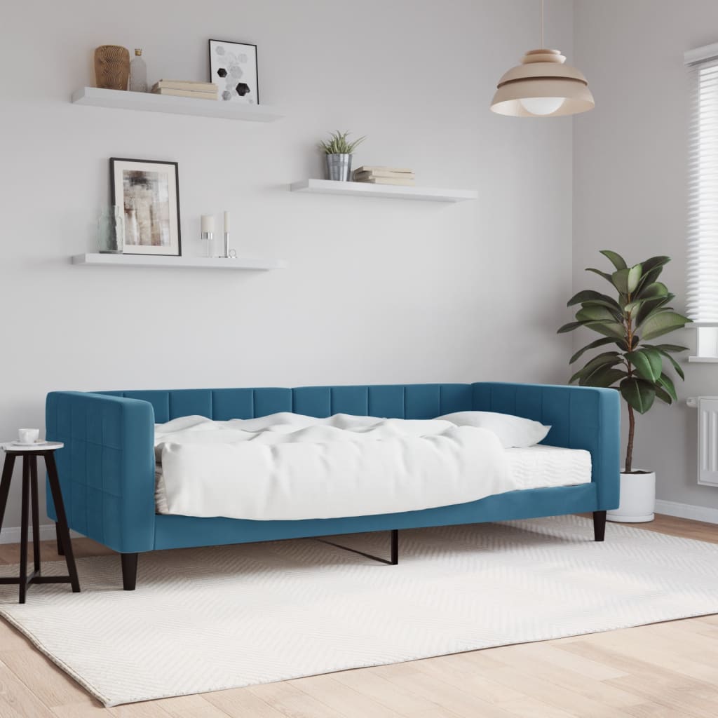 Slaapbank met matras 90x200 cm fluweel blauw is nu te koop bij PeponiXL, paradijselijk wonen!