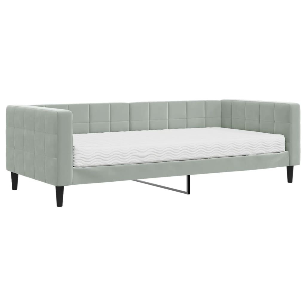 Slaapbank met matras 90x200 cm fluweel lichtgrijs is nu te koop bij PeponiXL, paradijselijk wonen!