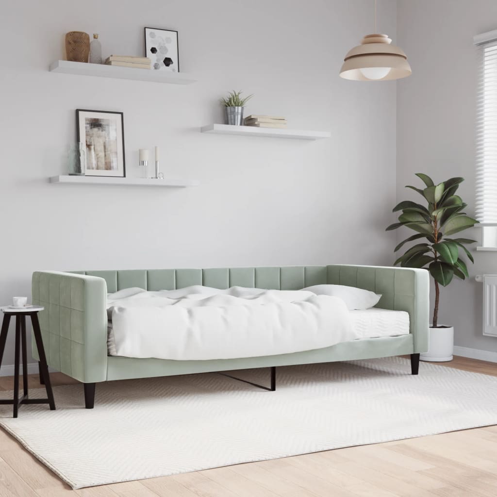 Slaapbank met matras 90x200 cm fluweel lichtgrijs is nu te koop bij PeponiXL, paradijselijk wonen!
