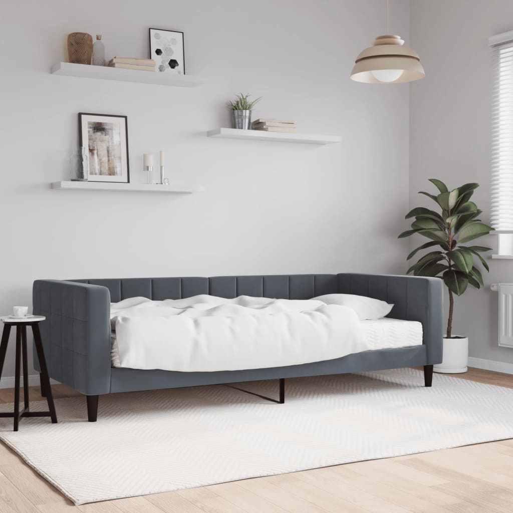 Slaapbank met matras 90x200 cm fluweel donkergrijs is nu te koop bij PeponiXL, paradijselijk wonen!