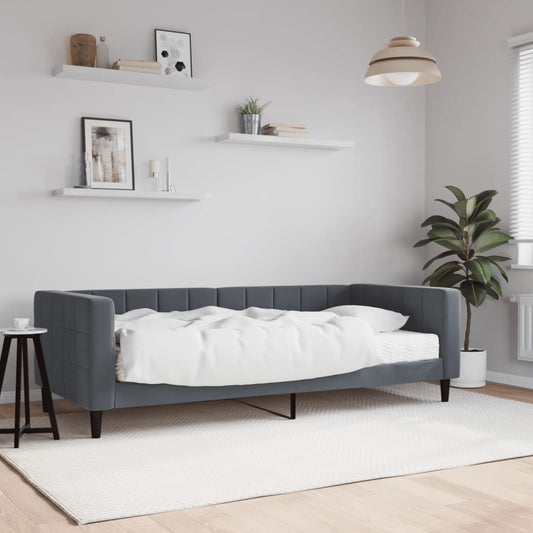 Slaapbank met matras 90x200 cm fluweel donkergrijs is nu te koop bij PeponiXL, paradijselijk wonen!