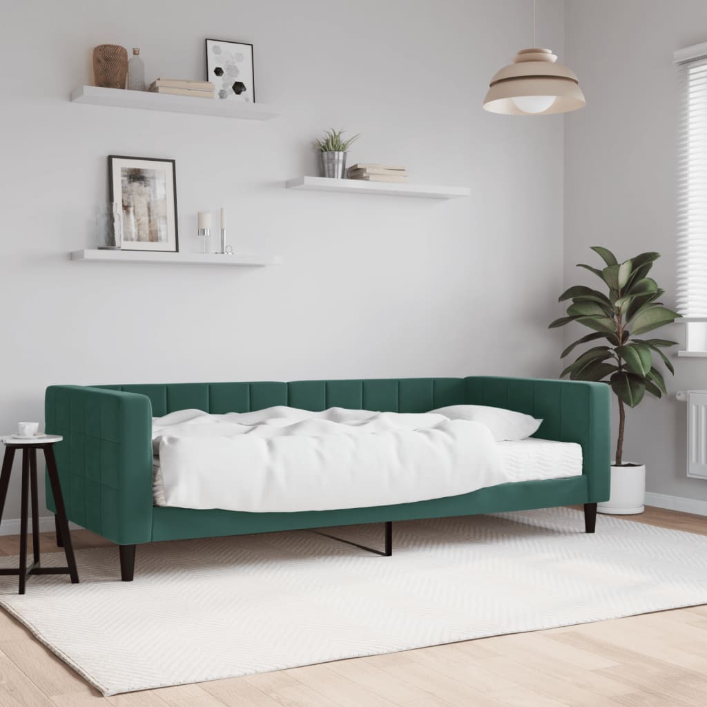 Slaapbank met matras 90x200 cm fluweel donkergroen is nu te koop bij PeponiXL, paradijselijk wonen!