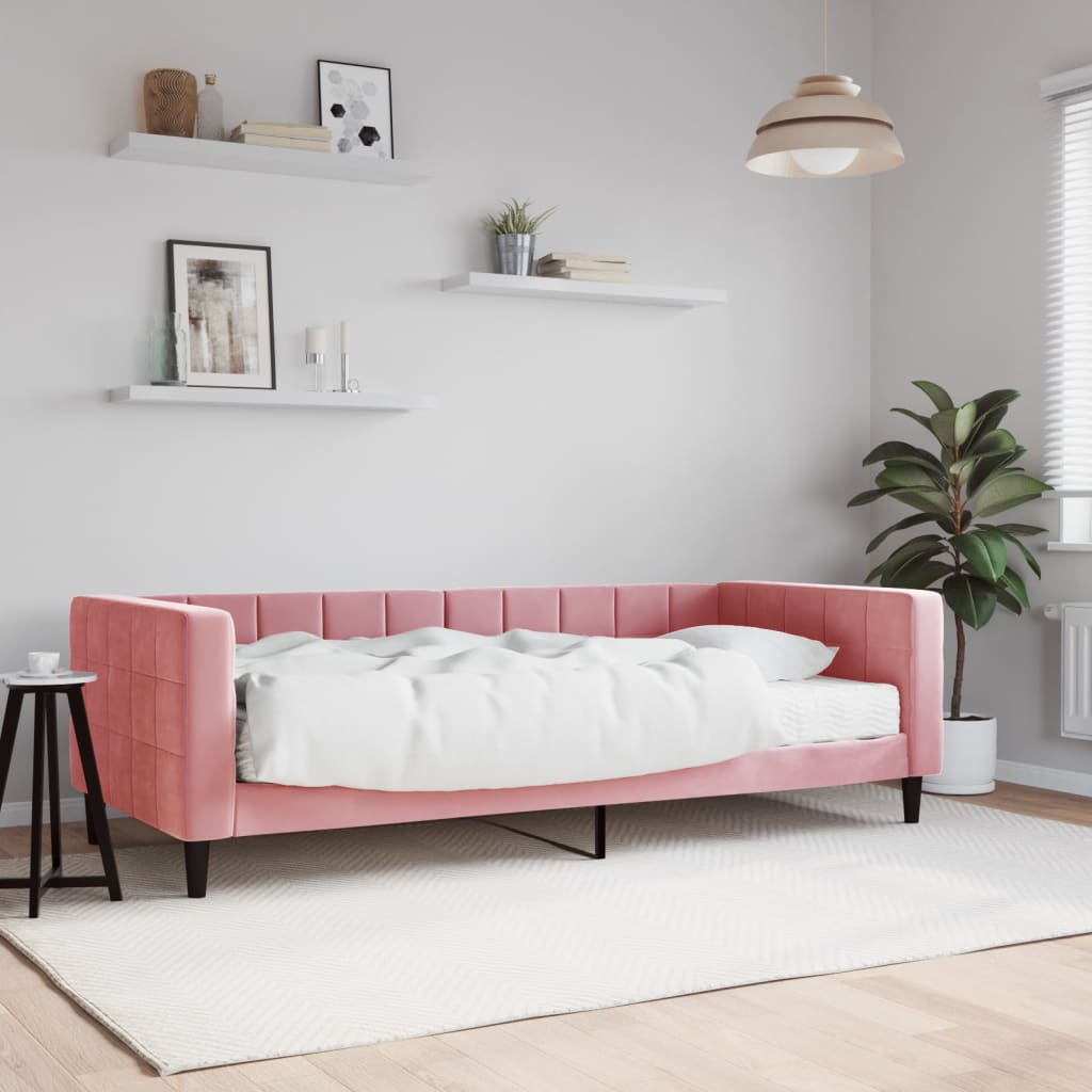 Slaapbank met matras 90x200 cm fluweel roze is nu te koop bij PeponiXL, paradijselijk wonen!