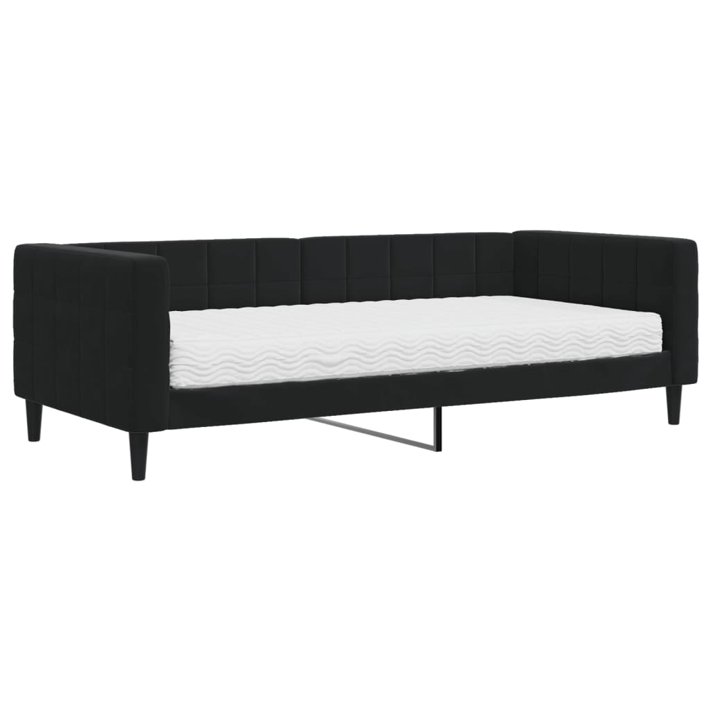 Slaapbank met matras 90x200 cm fluweel zwart is nu te koop bij PeponiXL, paradijselijk wonen!