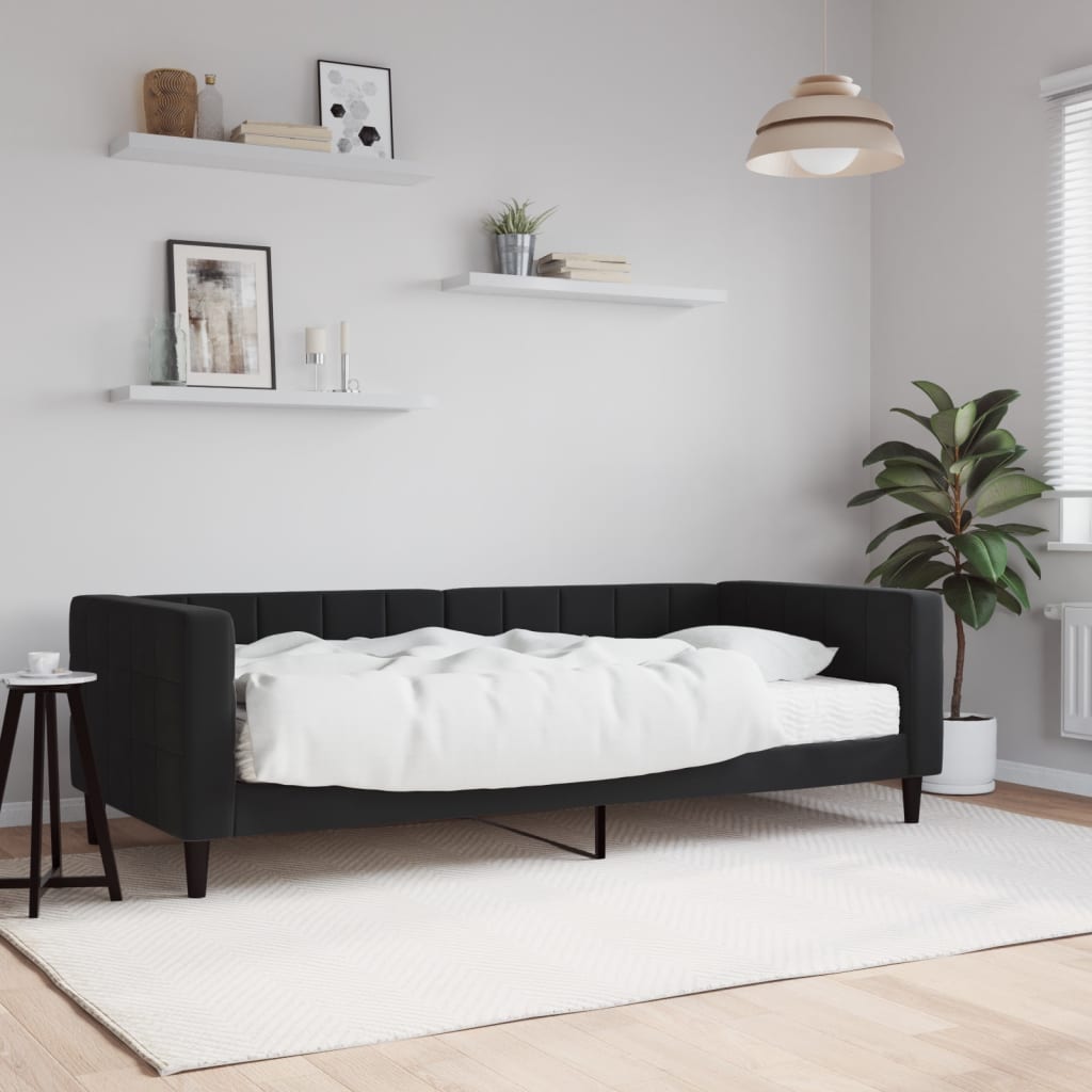 Slaapbank met matras 90x200 cm fluweel zwart is nu te koop bij PeponiXL, paradijselijk wonen!
