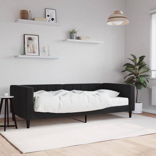 Slaapbank met matras 90x200 cm fluweel zwart is nu te koop bij PeponiXL, paradijselijk wonen!