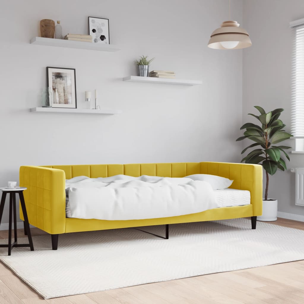 Slaapbank met matras 90x200 cm fluweel geel is nu te koop bij PeponiXL, paradijselijk wonen!
