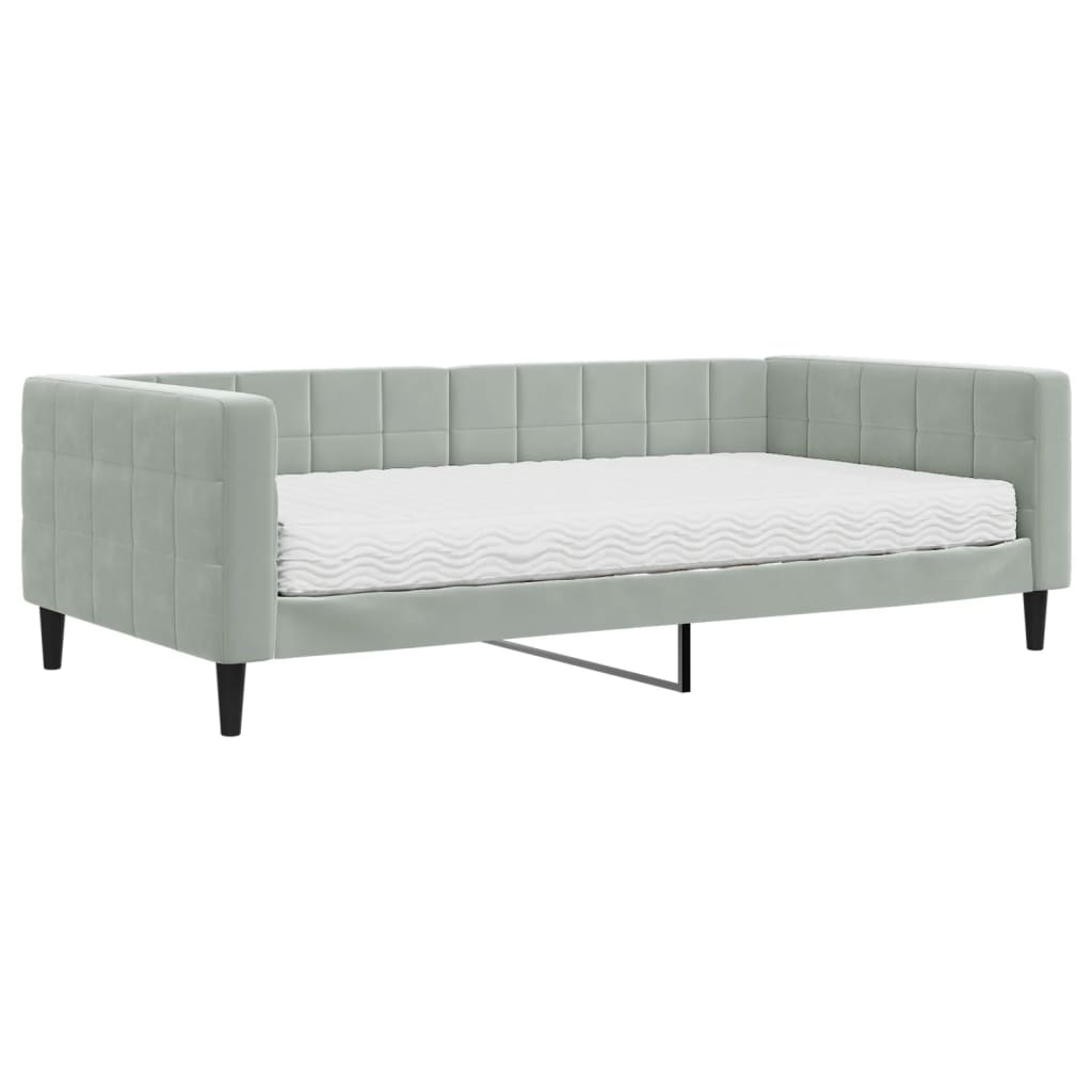 Slaapbank met matras 100x200 cm fluweel lichtgrijs is nu te koop bij PeponiXL, paradijselijk wonen!