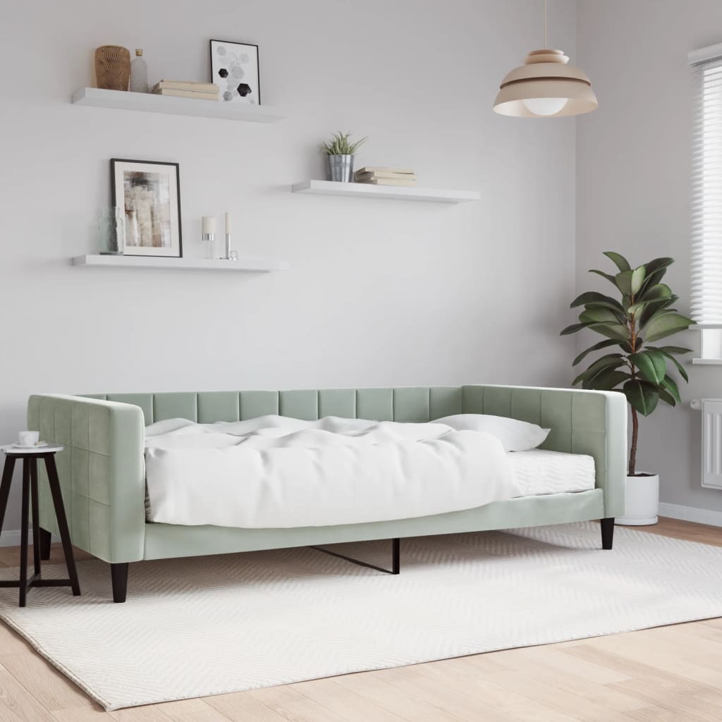 Slaapbank met matras 100x200 cm fluweel lichtgrijs is nu te koop bij PeponiXL, paradijselijk wonen!