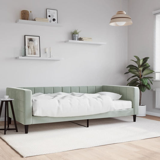 Slaapbank met matras 100x200 cm fluweel lichtgrijs is nu te koop bij PeponiXL, paradijselijk wonen!