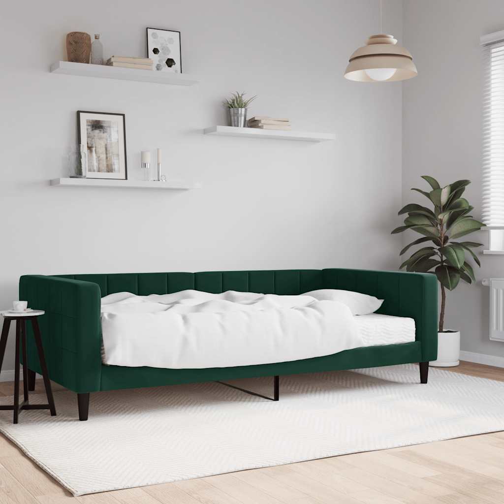 Slaapbank met matras 100x200 cm fluweel donkergroen is nu te koop bij PeponiXL, paradijselijk wonen!