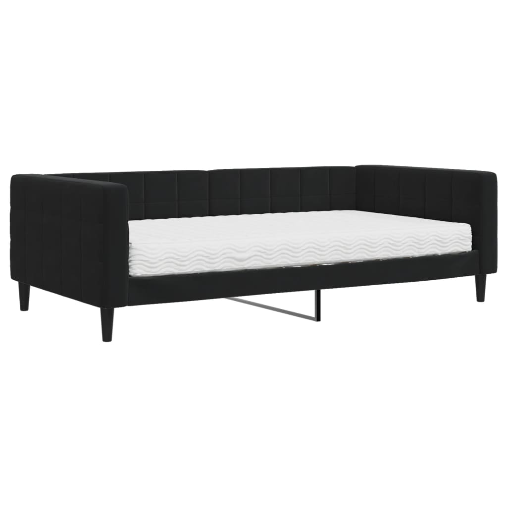 Slaapbank met matras 100x200 cm fluweel zwart is nu te koop bij PeponiXL, paradijselijk wonen!