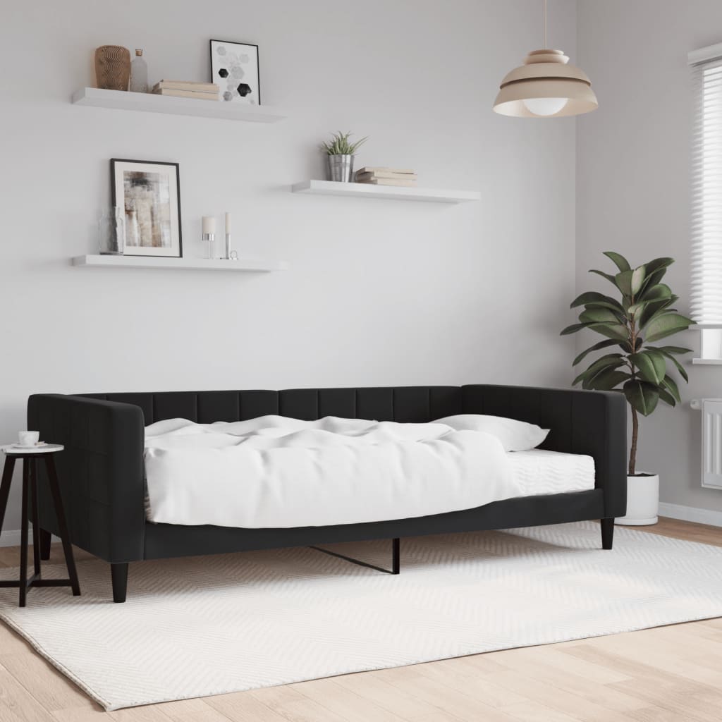 Slaapbank met matras 100x200 cm fluweel zwart is nu te koop bij PeponiXL, paradijselijk wonen!