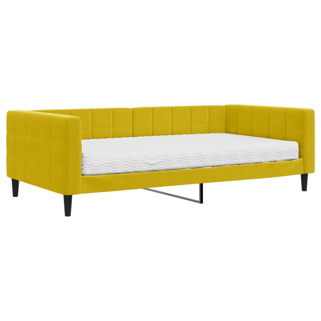 Slaapbank met matras 100x200 cm fluweel geel is nu te koop bij PeponiXL, paradijselijk wonen!