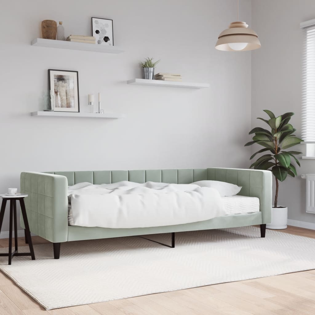 Slaapbank met matras 90x190 cm fluweel lichtgrijs is nu te koop bij PeponiXL, paradijselijk wonen!